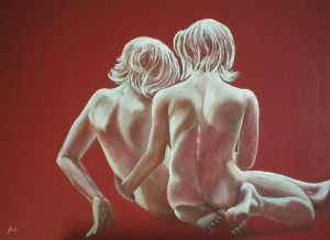 Nude in red, 70 x 100 cm