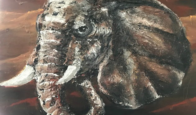 Olifant 80 x 60 cm, 3d effect door gebruik van muurvuller